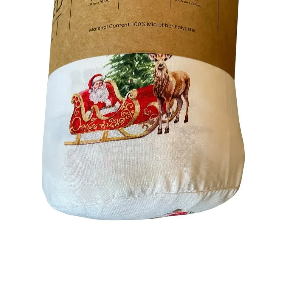 Nostalgic Santa FULL Sheet Set 4-Piece Festive Christmas Holiday Bedding New